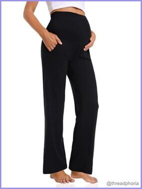 Foucome Maternity Wide Leg Pregnancy Work Pants Full Panel Loose Fit